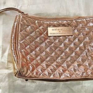 REBECCA MINKOFF HOLT RENFREW, WRIST BAG, GOLD SPARKLE QUILTED FABRIC, TOP ZIPPER
